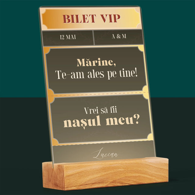 Numele Și Semnătura: Bilete Vip Naș - Imprimare Pe Sticlă Acrilică (Verticală)