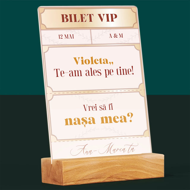 Numele Și Semnătura: Bilete Vip Nașă - Imprimare Pe Sticlă Acrilică (Verticală)