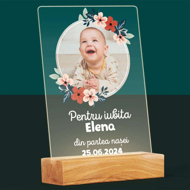 Fotografie Si Semnătură: Pentru Copil Din Partea Nașilor - Imprimare Pe Sticlă Acrilică (Verticală)