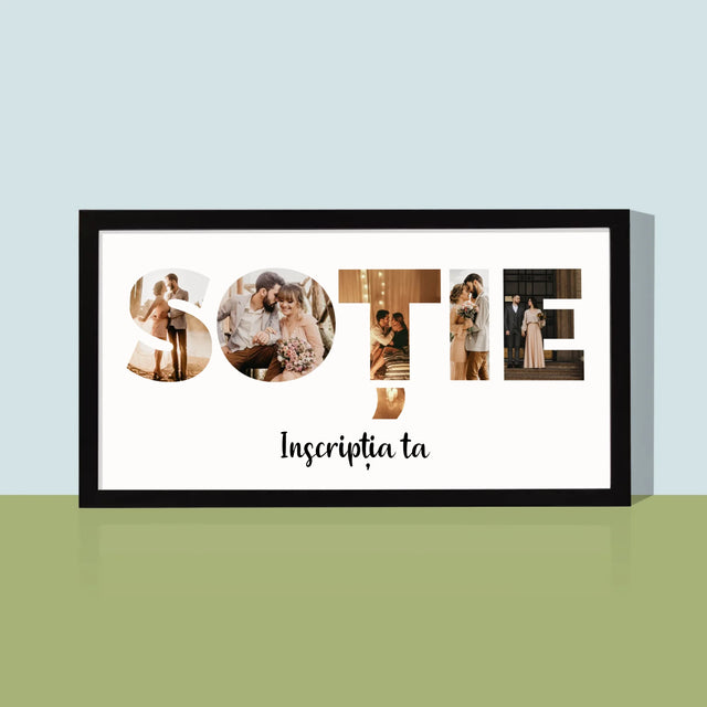 Cuvânt Din Fotografii: Soție Din Fotografiile Tale - Imprimare Cu Ramă 20X40 (Horizontală)