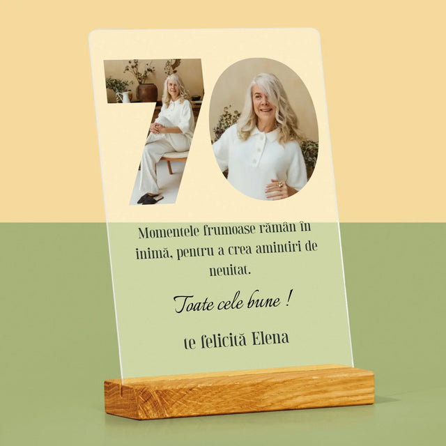 Cuvânt Din Fotografii: 70 Zi De Naștere - Imprimare Pe Sticlă Acrilică (Verticală)