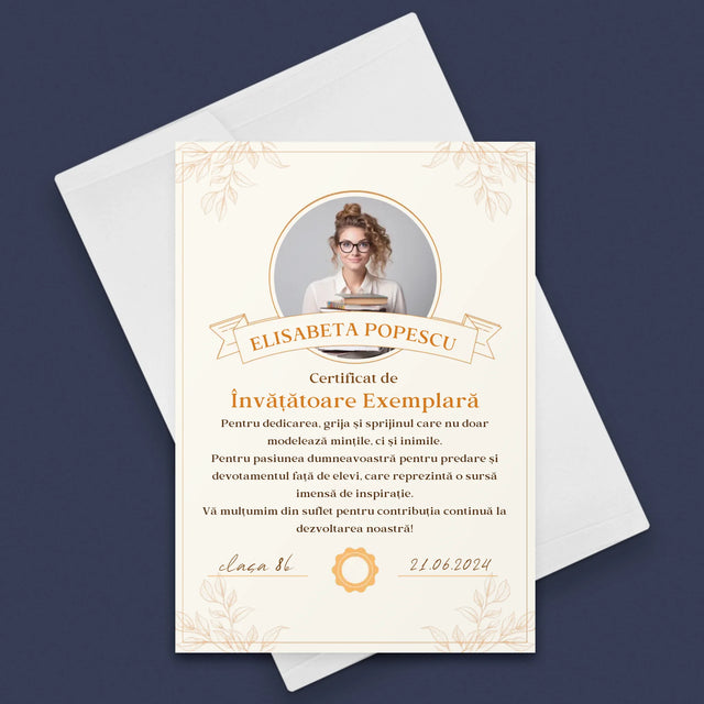 Fotografie Si Semnătură: Certificat De Învățătoare Exemplară - Card Cu Felicitări