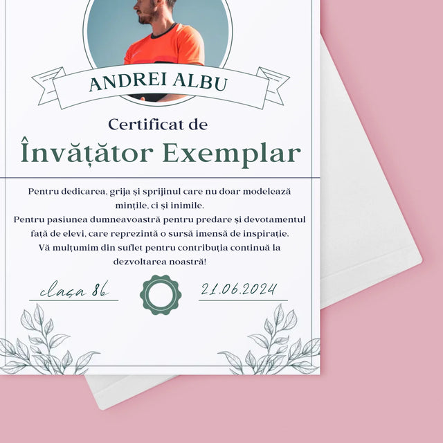 Fotografie Si Semnătură: Certificat De Învățător Exemplar - Card Cu Felicitări