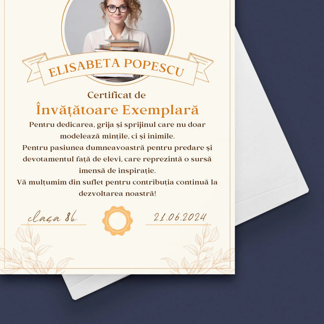 Fotografie Si Semnătură: Certificat De Învățătoare Exemplară - Card Cu Felicitări