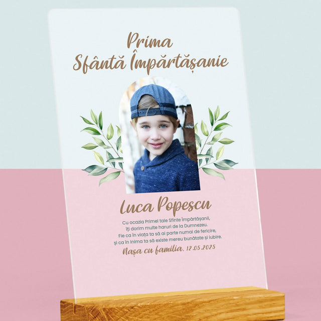 Fotografie Si Semnătură: Felicitări Cu Ocazia Primei Sfinte Împărtășanii - Imprimare Pe Sticlă Acrilică (Verticală)