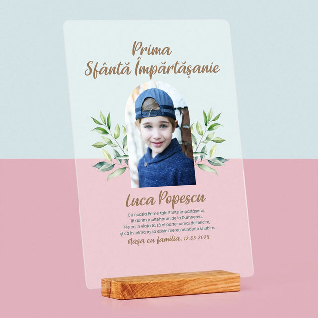 Fotografie Si Semnătură: Felicitări Cu Ocazia Primei Sfinte Împărtășanii - Imprimare Pe Sticlă Acrilică (Verticală)