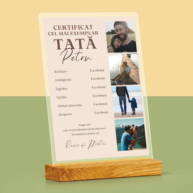Colaj De Fotografii: Certificat De Tată Exemplar - Imprimare Pe Sticlă Acrilică (Verticală)
