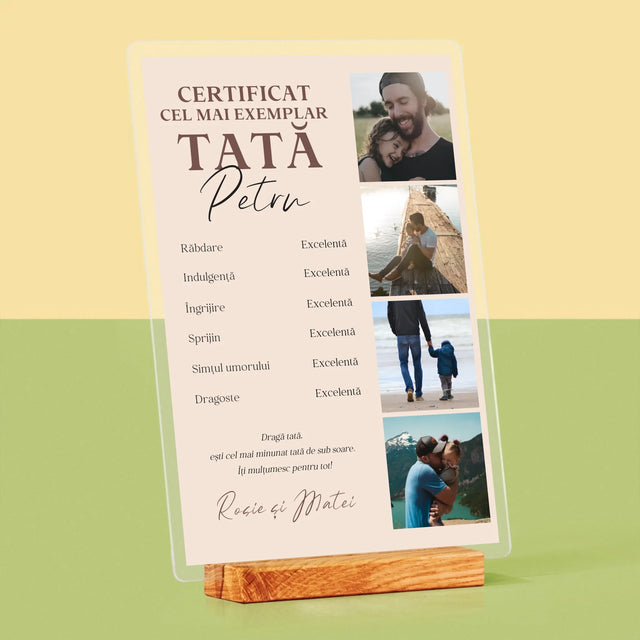 Colaj De Fotografii: Certificat De Tată Exemplar - Imprimare Pe Sticlă Acrilică (Verticală)