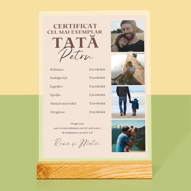 Colaj De Fotografii: Certificat De Tată Exemplar - Imprimare Pe Sticlă Acrilică (Verticală)