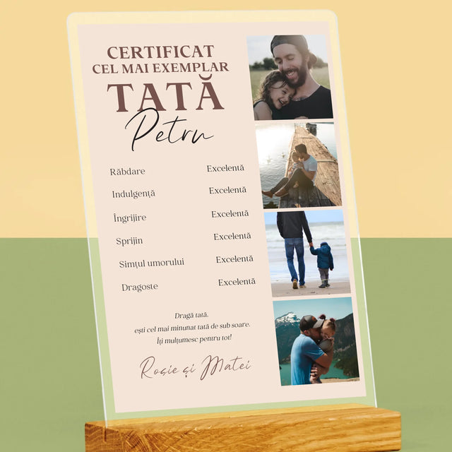 Colaj De Fotografii: Certificat De Tată Exemplar - Imprimare Pe Sticlă Acrilică (Verticală)