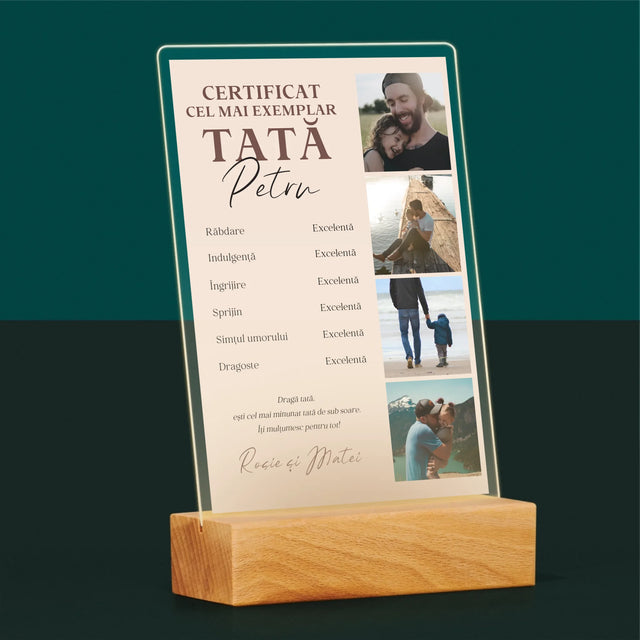 Colaj De Fotografii: Certificat De Tată Exemplar - Imprimare Pe Sticlă Acrilică (Verticală)