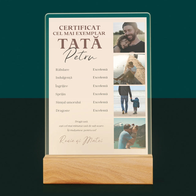 Colaj De Fotografii: Certificat De Tată Exemplar - Imprimare Pe Sticlă Acrilică (Verticală)
