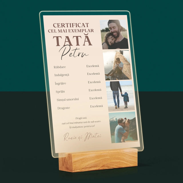 Colaj De Fotografii: Certificat De Tată Exemplar - Imprimare Pe Sticlă Acrilică (Verticală)