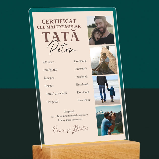 Colaj De Fotografii: Certificat De Tată Exemplar - Imprimare Pe Sticlă Acrilică (Verticală)