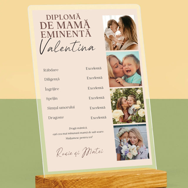 Colaj De Fotografii: Diplomă De Mamă Eminentă - Imprimare Pe Sticlă Acrilică (Verticală)