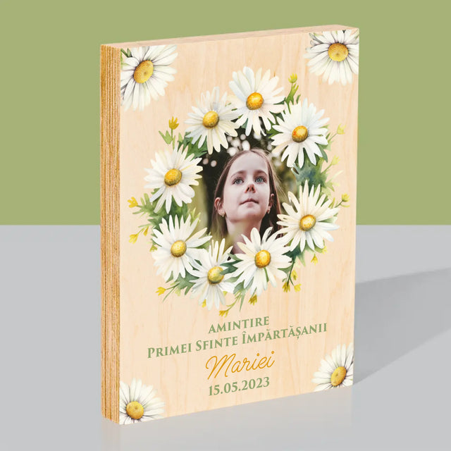 Fotografie Si Semnătură: Margaretele Amintire De La Sfânta Împărtășanie - Imprimare Pe Lemn ( Verticală)