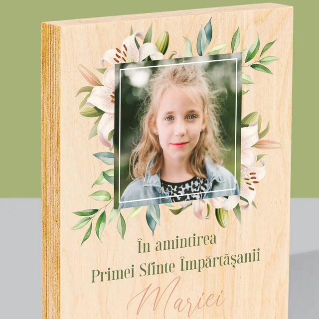Fotografie Si Semnătură: Pentru Sărbătorirea Primei Împărtășiri - Imprimare Pe Lemn ( Verticală)