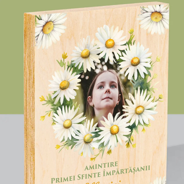 Fotografie Si Semnătură: Margaretele Amintire De La Sfânta Împărtășanie - Imprimare Pe Lemn ( Verticală)