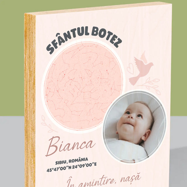 Harta Stelelor: Botez - Imprimare Pe Lemn ( Verticală)