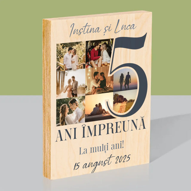 Colaj De Fotografii: 5 Ani Împreună - Imprimare Pe Lemn ( Verticală)