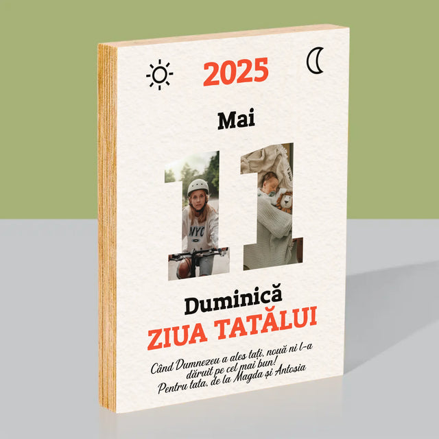 Cuvânt Din Fotografii: Felicitare Calendar Ziua Tatălui - Imprimare Pe Lemn ( Verticală)