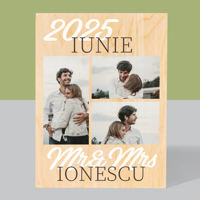 Colaj De Fotografii: Mr&Mrs Data - Imprimare Pe Lemn ( Verticală)