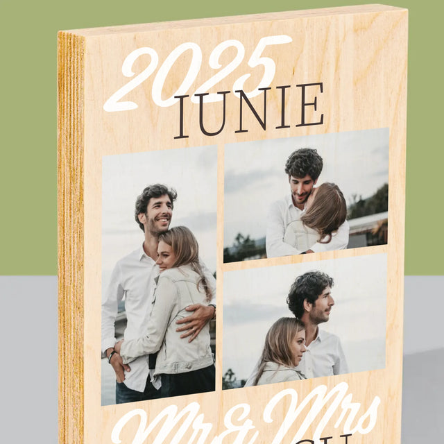 Colaj De Fotografii: Mr&Mrs Data - Imprimare Pe Lemn ( Verticală)