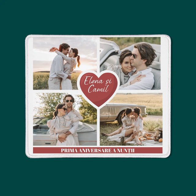 Colaj De Fotografii: Prima Aniversare A Nunții – Inimă - Mouse Pad