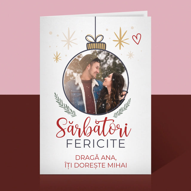 Fotografie Si Semnătură: Sărbători Fericite Jucărie De Brad - Card Cu Felicitări