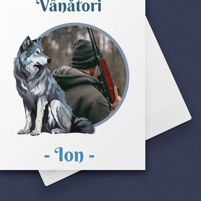 Fotografie Si Semnătură: Lup Între Vânători - Card Cu Felicitări