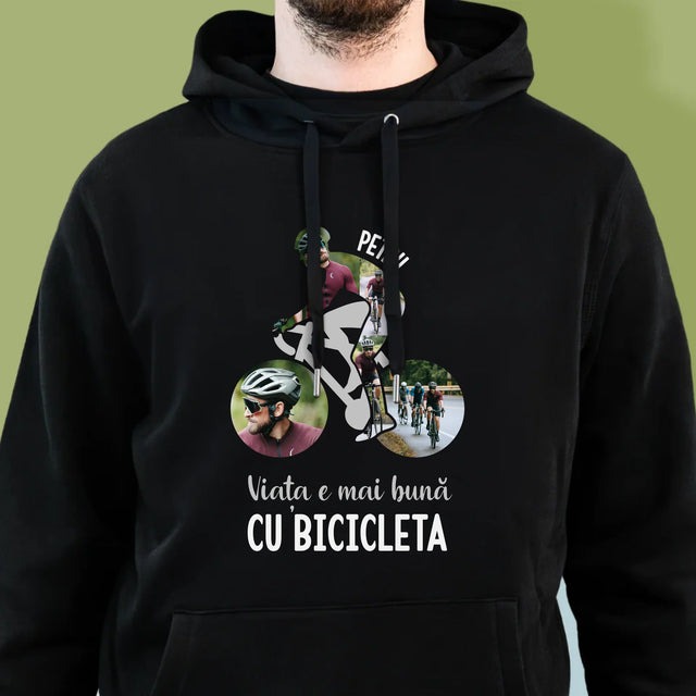 Formă Din Fotografii: Viața E Mai Bună Cu Bicicleta - Hanorac Cu Glugă Pentru Bărbați