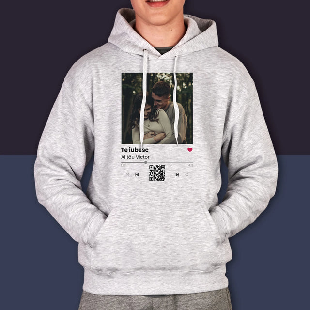 Fotografie Si Semnătură: Spotify Cu Cod Qr - Hanorac Cu Glugă Pentru Bărbați
