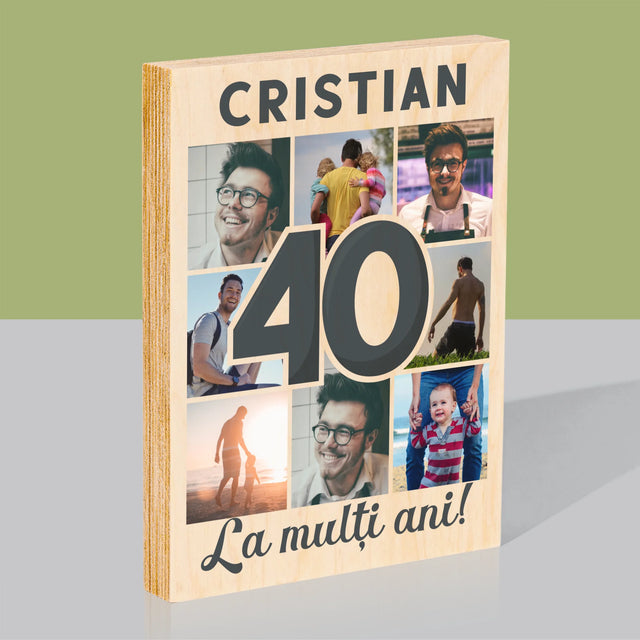 Colaj De Fotografii: 40 De Ani - Imprimare Pe Lemn ( Verticală)