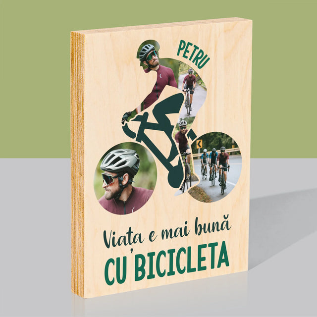 Formă Din Fotografii: Viața E Mai Bună Cu Bicicleta - Imprimare Pe Lemn ( Verticală)