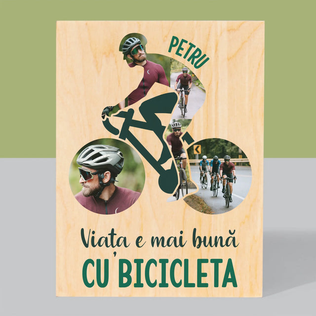 Formă Din Fotografii: Viața E Mai Bună Cu Bicicleta - Imprimare Pe Lemn ( Verticală)