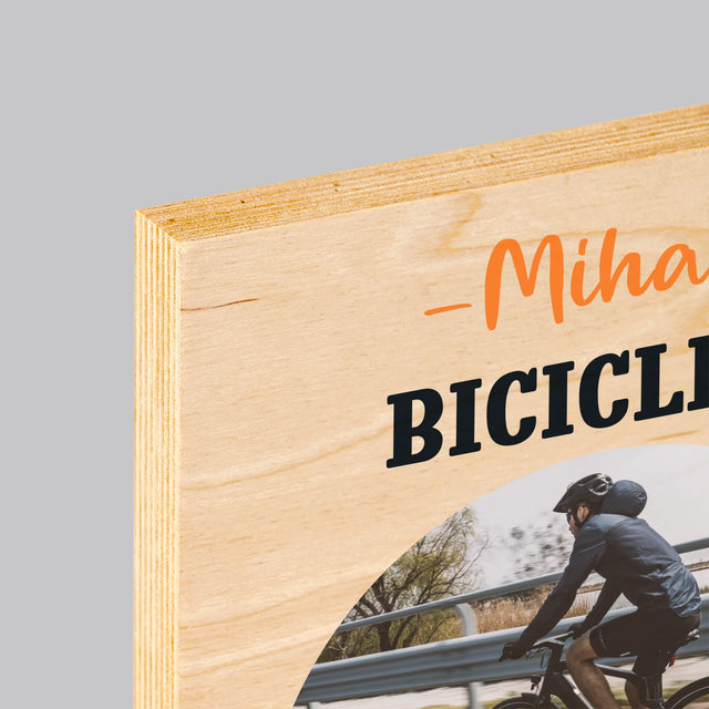 Fotografie Si Semnătură: Biciclist La Medalie - Imprimare Pe Lemn ( Verticală)