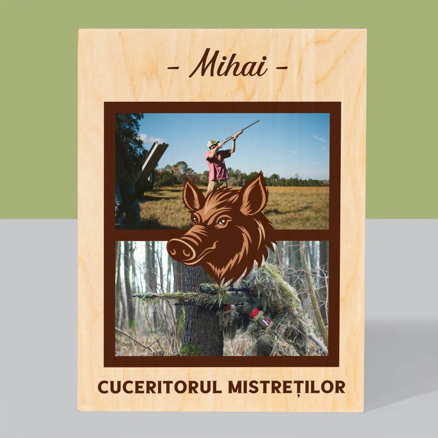 Colaj De Fotografii: Cuceritorul Mistreților - Imprimare Pe Lemn ( Verticală)
