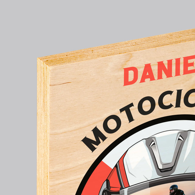 Fotografie Si Semnătură: Motociclist De La Naștere - Imprimare Pe Lemn ( Verticală)