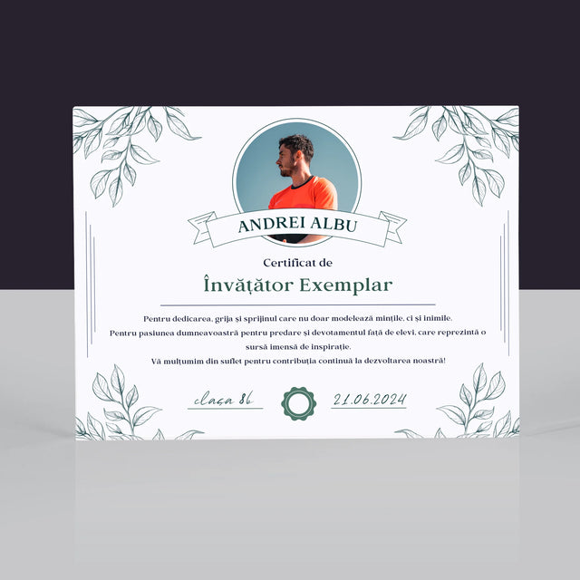 Fotografie Si Semnătură: Certificat De Învățător Exemplar - Bloc Acrilic
