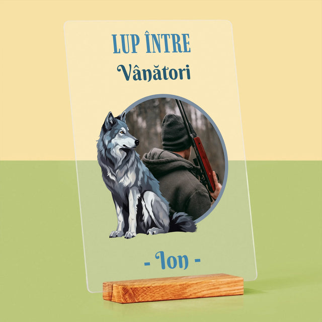 Fotografie Si Semnătură: Lup Între Vânători - Imprimare Pe Sticlă Acrilică (Verticală)