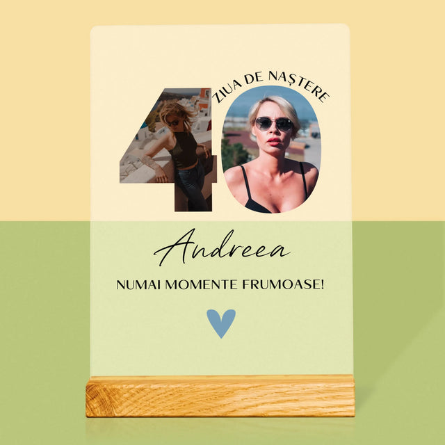 Cuvânt Din Fotografii: A 40 Zi De Naștere  Momente Frumoase - Imprimare Pe Sticlă Acrilică (Verticală)