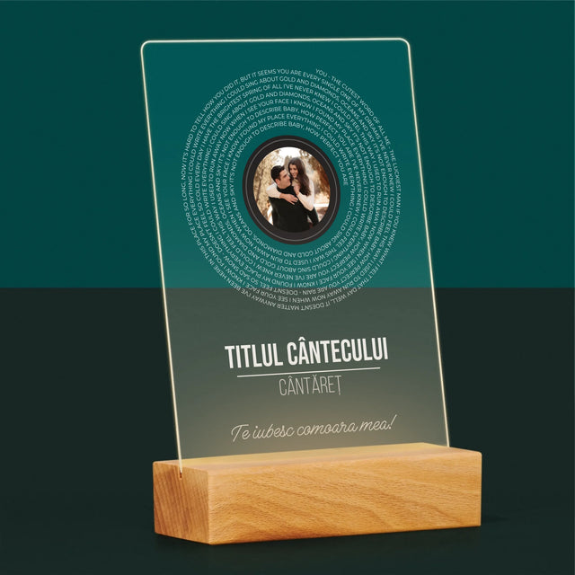 Fotografie Si Semnătură: Textul Cântecului Pe Disc - Imprimare Pe Sticlă Acrilică (Verticală)