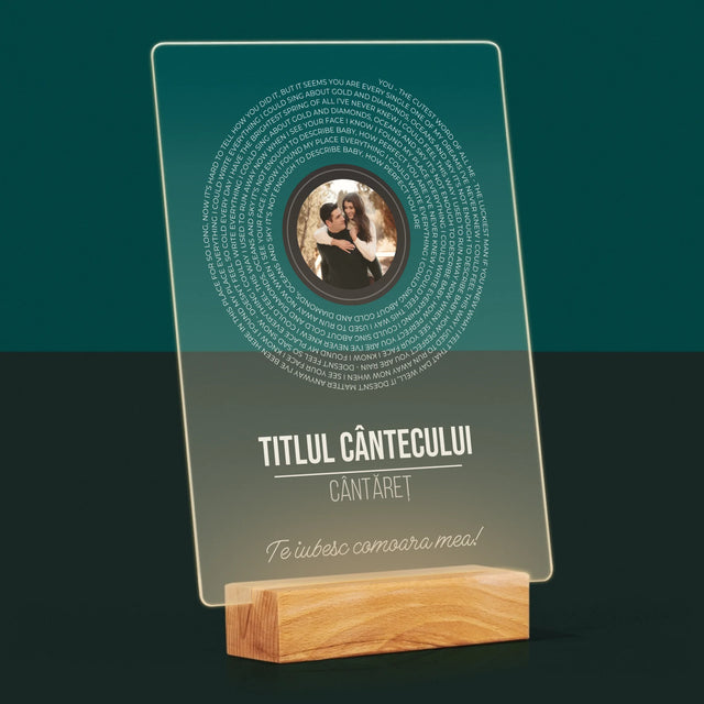 Fotografie Si Semnătură: Textul Cântecului Pe Disc - Imprimare Pe Sticlă Acrilică (Verticală)
