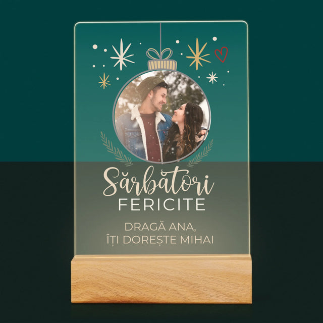 Fotografie Si Semnătură: Sărbători Fericite Jucărie De Brad - Imprimare Pe Sticlă Acrilică (Verticală)