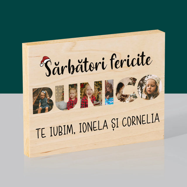 Cuvânt Din Fotografii: Sărbători Fericite Bunico - Imprimare Pe Lemn (Horizontală)
