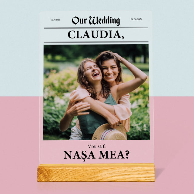 Fotografie Si Semnătură: Our Wedding Nașa - Imprimare Pe Sticlă Acrilică (Verticală)