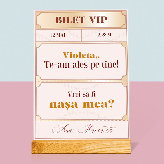 Numele Și Semnătura: Bilete Vip Nașă - Imprimare Pe Sticlă Acrilică (Verticală)