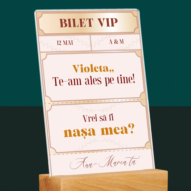 Numele Și Semnătura: Bilete Vip Nașă - Imprimare Pe Sticlă Acrilică (Verticală)