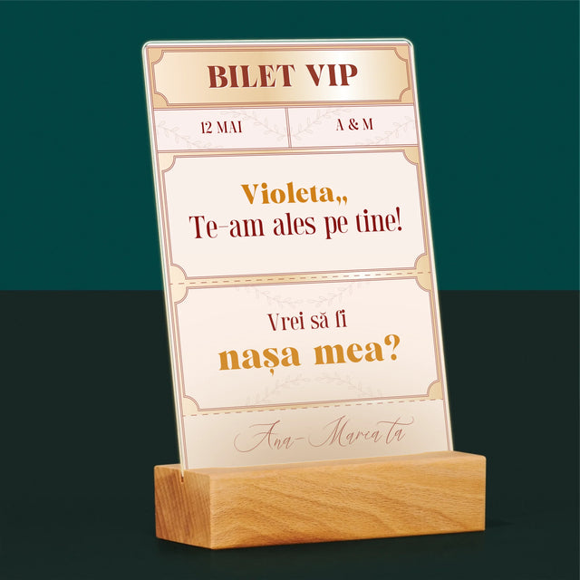 Numele Și Semnătura: Bilete Vip Nașă - Imprimare Pe Sticlă Acrilică (Verticală)