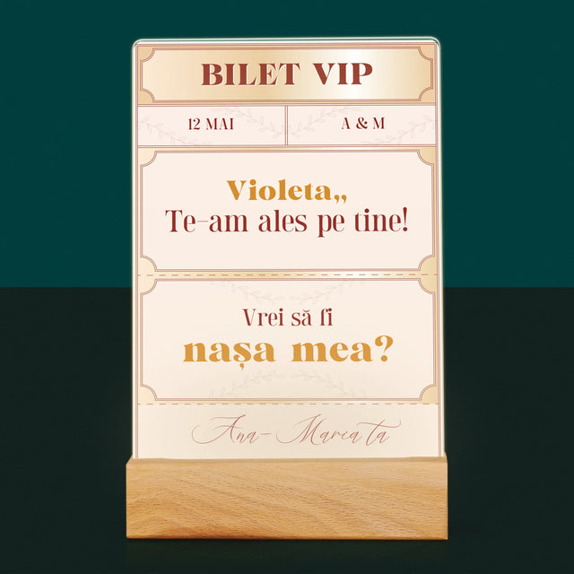 Numele Și Semnătura: Bilete Vip Nașă - Imprimare Pe Sticlă Acrilică (Verticală)